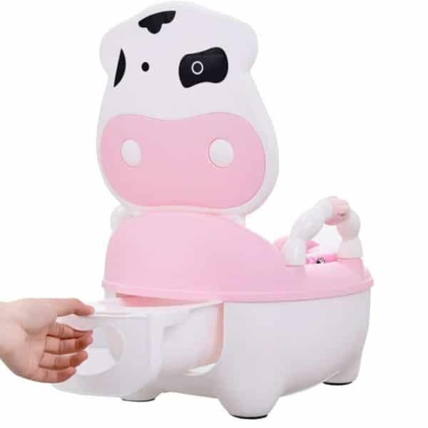 Un pot portable motif vache rose et blanche pour bébé