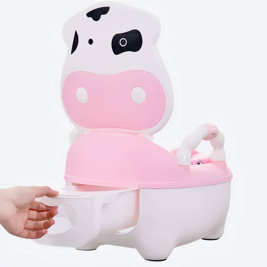 Un pot portable motif vache rose et blanche pour bébé