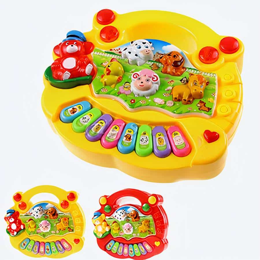 Petit piano 8 touches à motif animaux pour bébé jaune et rouge