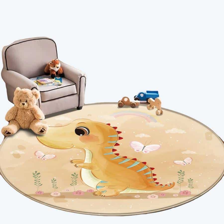 Un tapis de sol antidérapant pour enfants avec un motif dinosaure marron
