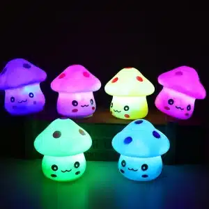Six veilleuses en forme de champignon pour bébé avec plusieurs coloris