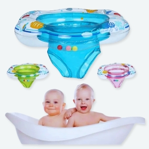 Bouée gonflable double sécurité avec deux bébés dans la baignoire