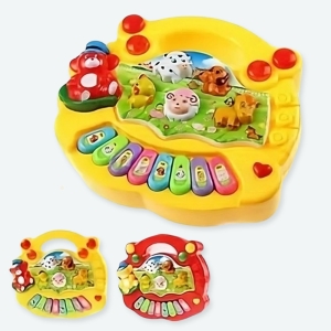 Petit piano 8 touches à motif animaux pour bébé jaune et rouge