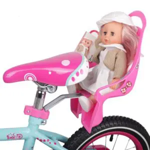 Siège de vélo rose pour poupée avec une poupée