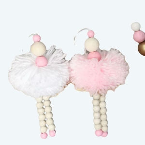 Décoration murale en perle de bois en forme de poupée une rose et une blanche