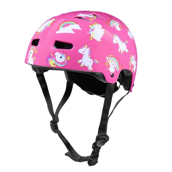 Protection de la tête pour le cyclisme rose avec des motifs de licorne avec un fond blanc
