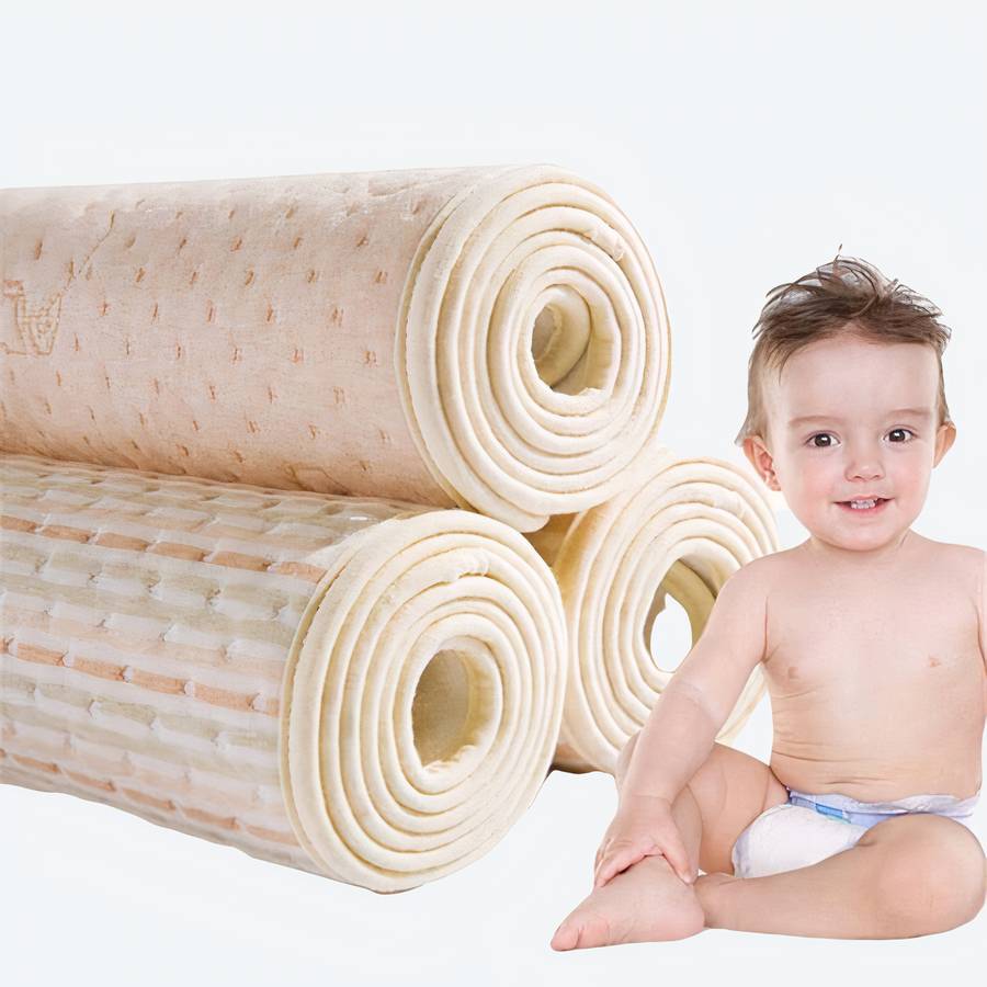 Tapis à langer imperméable en coton beige avec un bébé qui sourit