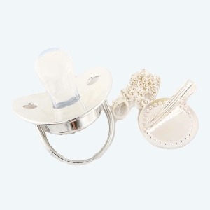 Tétine pour bébé de 0 à 18 mois blanche avec une chaîne