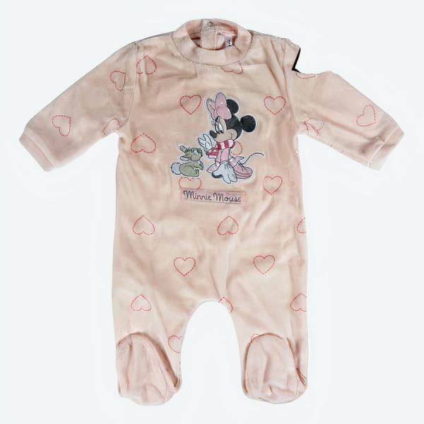 Barboteuse à motif de coeur et de disney pour Bébé avec un fond blanc et le logo Minnie