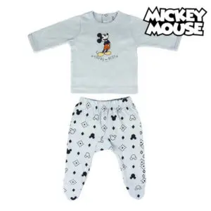 Pyjama bébé Mickey Mouse gris clair avec un fond blanc et le logo Mickey