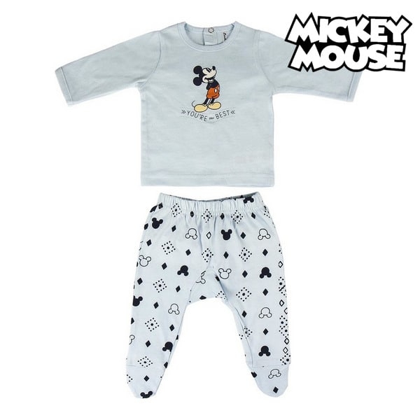 Pyjama bébé Mickey Mouse gris clair avec un fond blanc et le logo Mickey