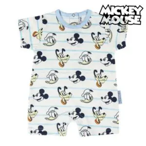 Barboteuse à manches courtes pour Bébé Mickey Mouse blanc avec un fond blanc et le logo Mickey