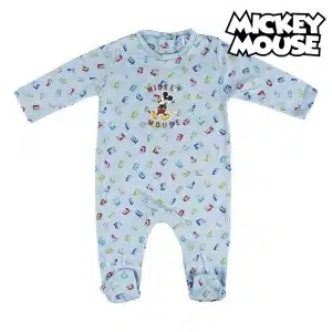 Barboteuse manches longues Mickey Mouse bleu ciel avec un fond blanc