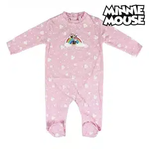 Barboteuse manches longues Minnie Mouse rose avec un fond blanc