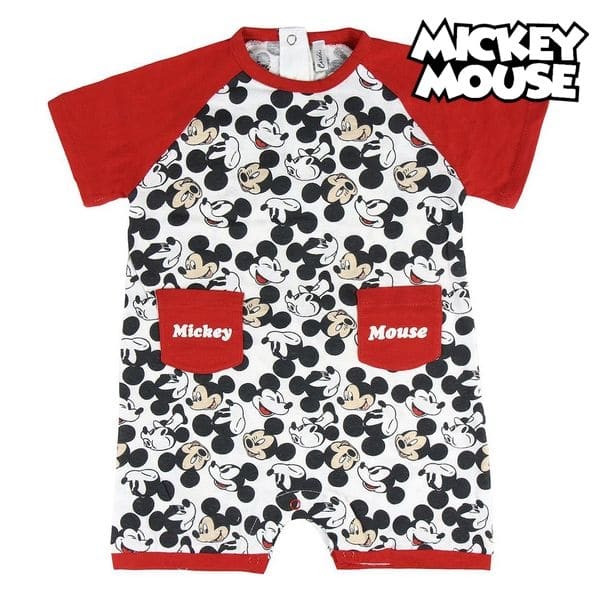 Barboteuse à Manches Courtes Mickey Mouse pour bébé rouge, noir et blanc avec un fond blanc
