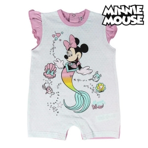 Barboteuse à manches courtes pour bébé Minnie Mouse Rose Turquoise avec un fond blanc et le logo Minnie