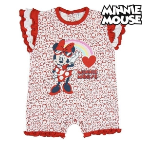 Barboteuse à manches courtes pour bébé Minnie Mouse Rouge Blanc avec un fond blanc et le logo Minnie