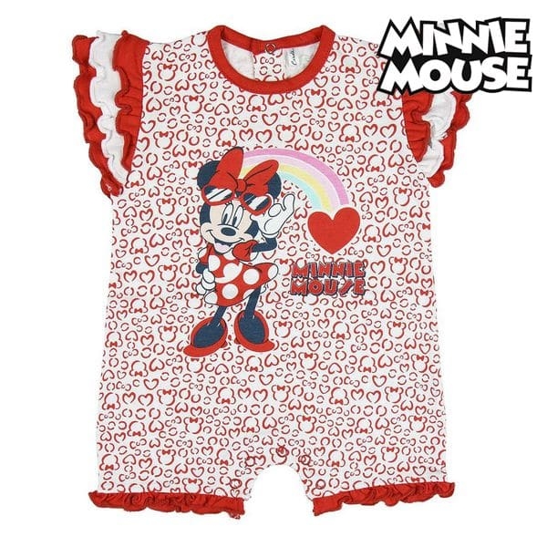 Barboteuse à manches courtes pour bébé Minnie Mouse Rouge Blanc avec un fond blanc et le logo Minnie