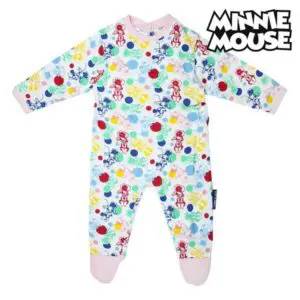 Barboteuse à manches longues Minnie Mouse blanc pour bébé avec un fond blanc