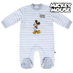 Barboteuse à manches longues pour bébé Mickey Mouse Gris Blanc avec un fond blanc