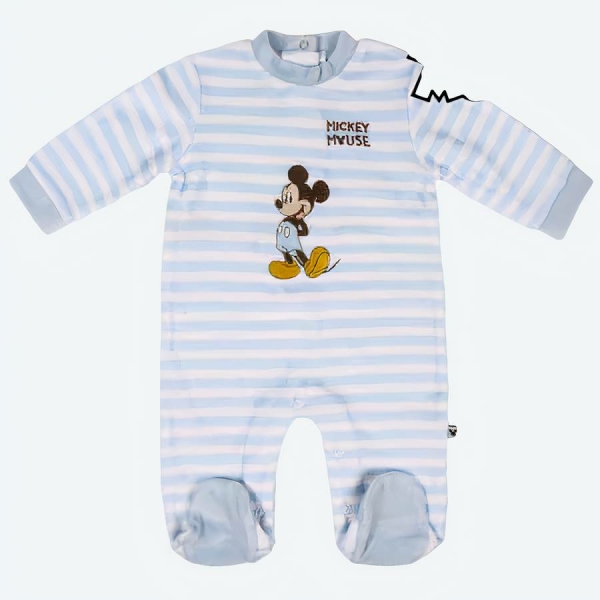 Barboteuse à manches longues pour bébé Mickey Mouse Gris Blanc avec un fond blanc