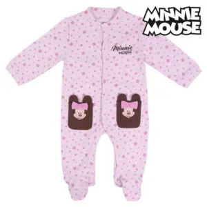 Barboteuse à manches longues bébé Minnie Mouse Rose avec un fond blanc et le logo Minnie