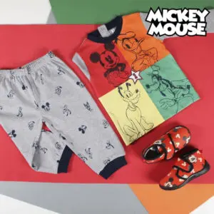 Pyjama bébé Mickey Mouse Gris avec le logo Mickey et un fond colorés