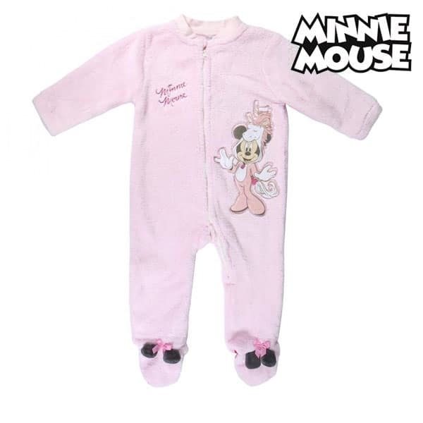 Barboteuse manches longues pour bébé Minnie Mouse Rose avec un fond blanc et le logo Minnie