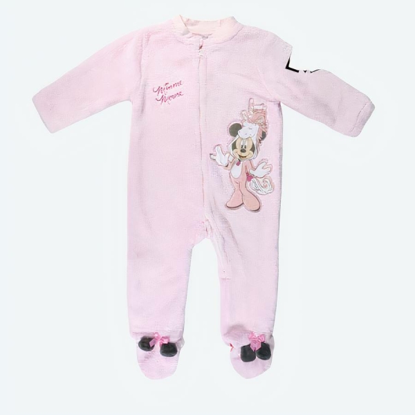 Barboteuse manches longues pour bébé Minnie Mouse Rose avec un fond blanc et le logo Minnie