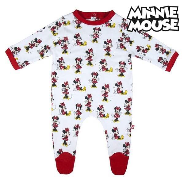 Barboteuse manches Longues à motif Minnie Mouse pour Bébé avec un fond blanc et le logo Minnie