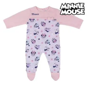 Barboteuse rose à manches longues Minnie avec un fond blanc et le logo Minnie