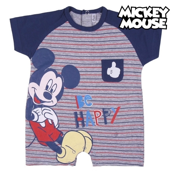 Barboteuse bleue à manches courtes Mickey avec un fond blanc et le logo Mickey