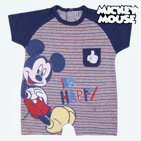 Barboteuse bleue à manches courtes Mickey avec un fond blanc et le logo Mickey