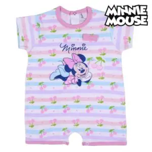 Barboteuse à manches courtes pour bébé Minnie Mouse avec un fond blanc et le logo Minnie