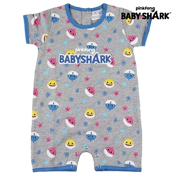 Barboteuse à manches courtes baby shark avec un fond blanc et le logo baby shark