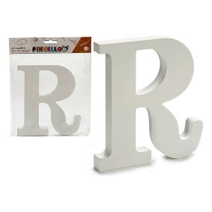 Lettre R décorative en bois grand modèle avec un fond blanc