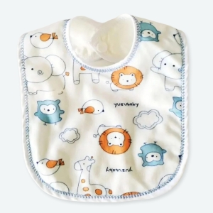 Un bavoir imperméable en coton à motifs animaux avec un fond blanc