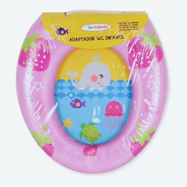 Réducteur WC rembourré rose avec un fond blanc
