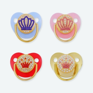Tétine en forme de cœur pour bébé à motif couronne et plusieurs coloris différents