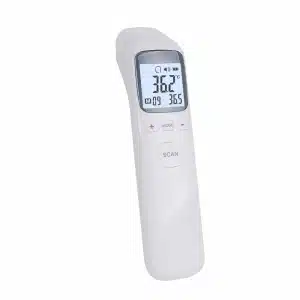 Thermomètre frontal à infrarouge pour bébé avec un fond blanc