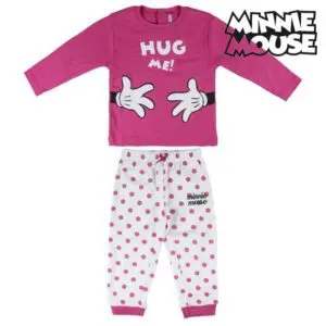 Pyjama Minnie Mouse Fuchsia Blanc pour bébé avec un fond blanc et le logo Minnie