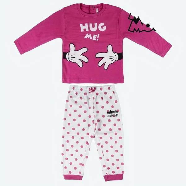 Pyjama Minnie Mouse Fuchsia Blanc pour bébé avec un fond blanc et le logo Minnie