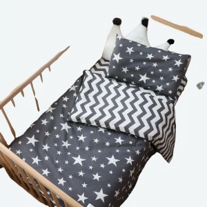 Ensemble de literie 3 pièces pour bébés grise avec des motifs étoiles