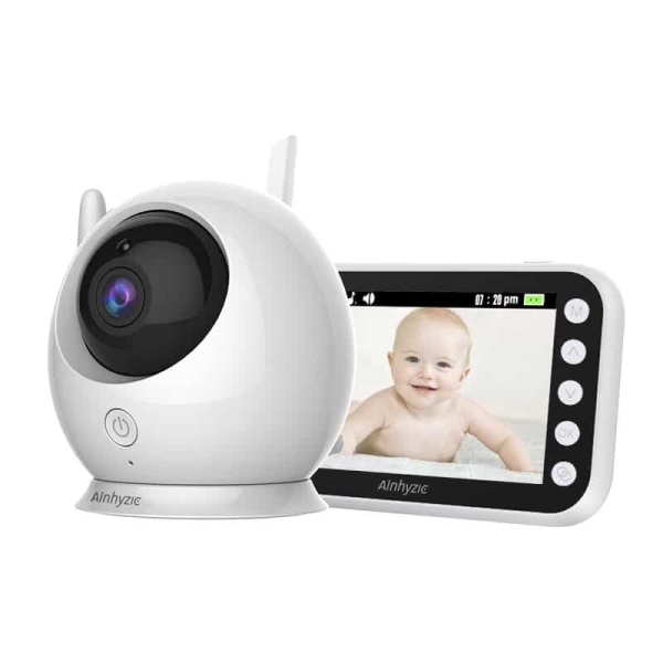 Babyphone vidéo sans fil avec écran en couleur avec un fond blanc