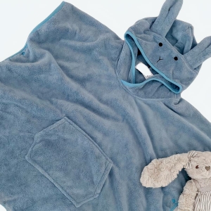 Serviette de plage à capuche bleu en coton pour bébé