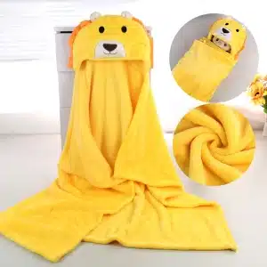 Serviette à capuche pour nouveau-né jaune en forme de lion