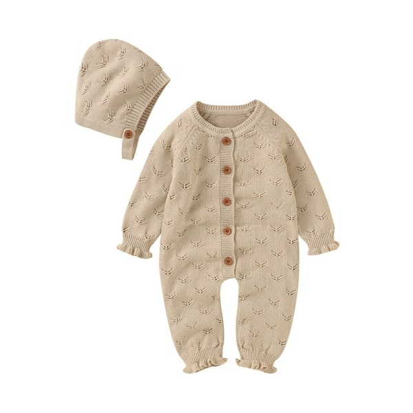 Barboteuse tricotée 100% coton pour bébé avec un fond blanc