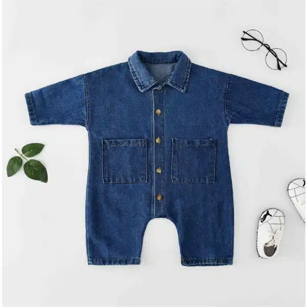 Barboteuse en denim doux pour bébés – Image 4