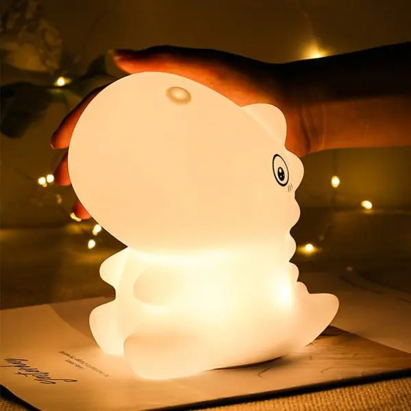 Lampe de nuit en silicone en forme de dinosaure blanc