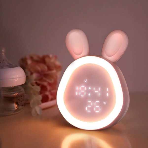 Lampe de chevet intelligente avec horloge et alarme en forme de lapin rose